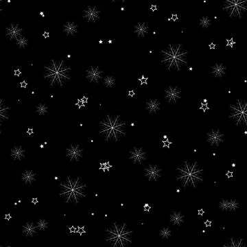 Snowflake simple seamless pattern on black. Abstract wallpaper, wrapping deco Stock Illustration