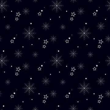 Snowflake simple seamless pattern on black. Abstract wallpaper, wrapping deco Stock Illustration