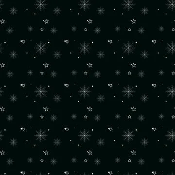 Snowflake simple seamless pattern on black. Abstract wallpaper, wrapping deco Stock Illustration