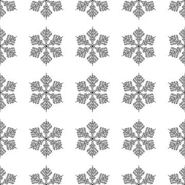 Snowflake simple seamless pattern. Black snow on white background. Abstract w Stock Illustration
