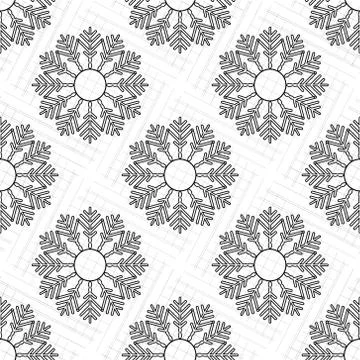 Snowflake simple seamless pattern. Black snow on white background. Abstract w Stock Illustration