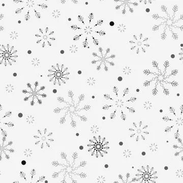 Snowflake simple seamless pattern. Black snow on white background. Abstract w Stock Illustration