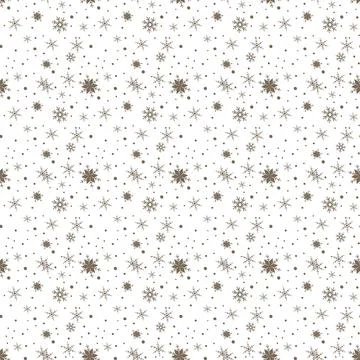 Snowflake simple seamless pattern. Black snow on white background. Abstract Stock Illustration