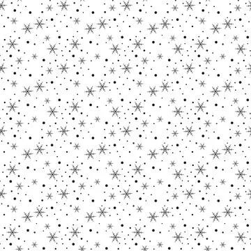 Snowflake simple seamless pattern. Black snow on white background. Abstract Stock Illustration