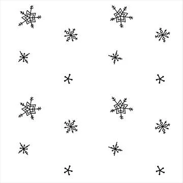 Snowflake simple seamless pattern. Black snow on white background. Abstract w Stock Illustration
