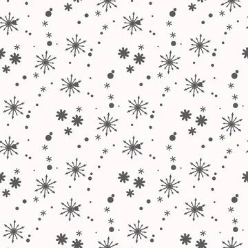 Snowflake simple seamless pattern. Black snow on white background. Abstract.. Illustrazione stock