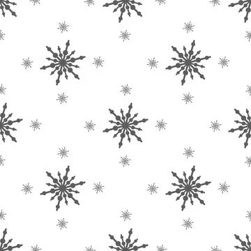 Snowflake simple seamless pattern. Black snow on white background. Abstract.. Illustrazione stock