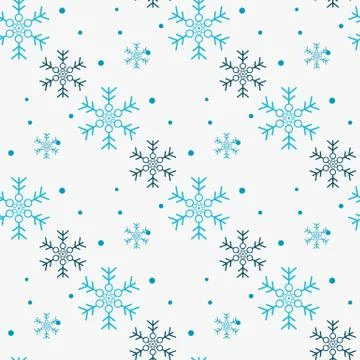 Snowflake simple seamless pattern. Blue snow on white background. Abstract wa Stock Illustration