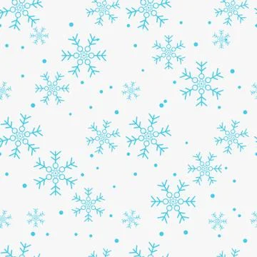 Snowflake simple seamless pattern. Blue snow on white background. Abstract wa Stock Illustration