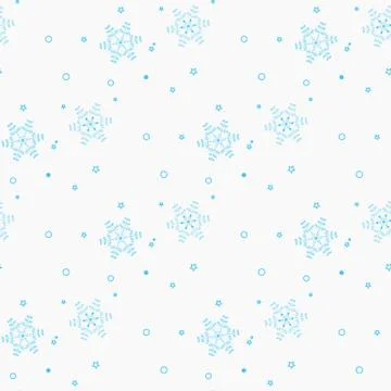 Snowflake simple seamless pattern. Blue snow on white background. Abstract wa Stock Illustration