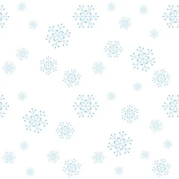 Snowflake simple seamless pattern. Blue snow on white background. Abstract wa Stock Illustration