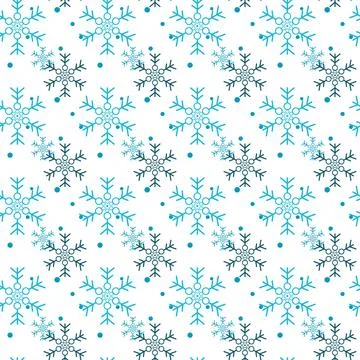 Snowflake simple seamless pattern. Blue snow on white background. Abstract .. Stock Illustration