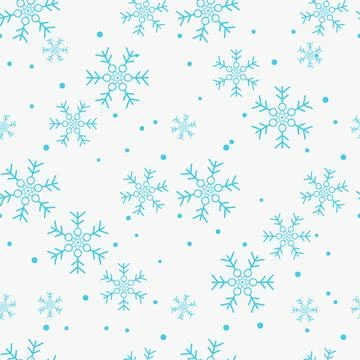 Snowflake simple seamless pattern. Blue snow on white background. Abstract .. Stock Illustration