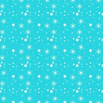 Snowflake simple seamless pattern. white snow on blue background. Abstract .. Stock Illustration