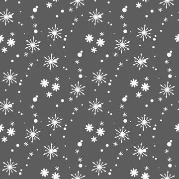 Snowflake simple seamless pattern. white snow on Black background. Abstract.. Stock Illustration