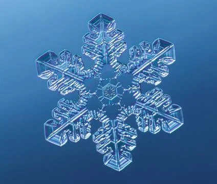 Snowflake on smooth gradient background. Macro photo of real snow crystal on Stock Photos