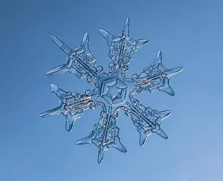 Snowflake on smooth gradient background. Macro photo of real snow crystal on Stock Photos