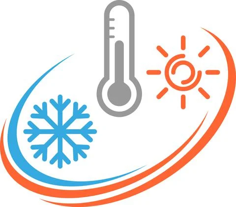 Snowflake, sun, thermometer, temperature, air conditioning, logo Stock Illustration