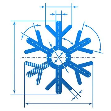 Snowflake symbol with dimension lines Stock Illustration