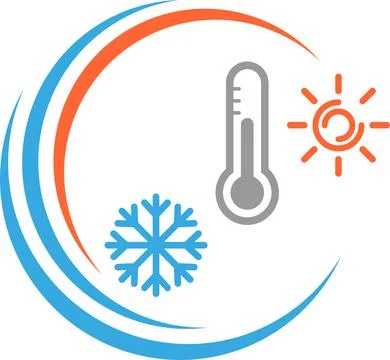Snowflake, thermometer, temperature, sun, air conditioner, background, logo Stock Illustration