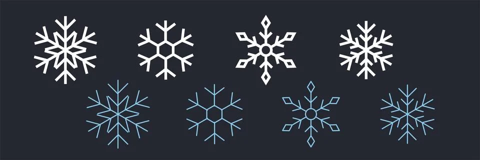 Snowflake thin and bold line icons set. Outline web sign kit of snow. Winter Stock Illustration
