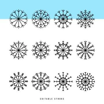 Snowflake thin line icons set. Outline web sign kit of snow. Winter linear ic イラスト素材