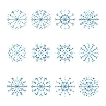 Snowflake thin line icons set. Outline web sign kit of snow. Winter linear ic 스톡 일러스트
