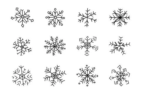 Snowflake thin line icons set in doodle style Stock Illustration