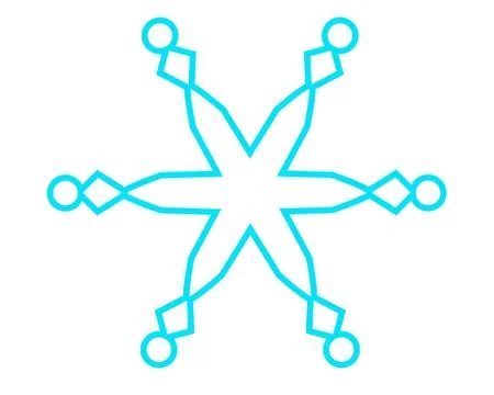 Snowflake - vector linear illustration. Blue six-pointed snowflake - vector Stock Illustration