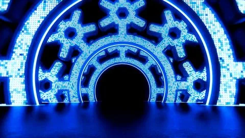 Snowflake VJ Lights Background with lights tunnel Stock Illustration