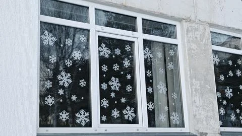 Snowflake Window Decorations Winter Building Stock Photos