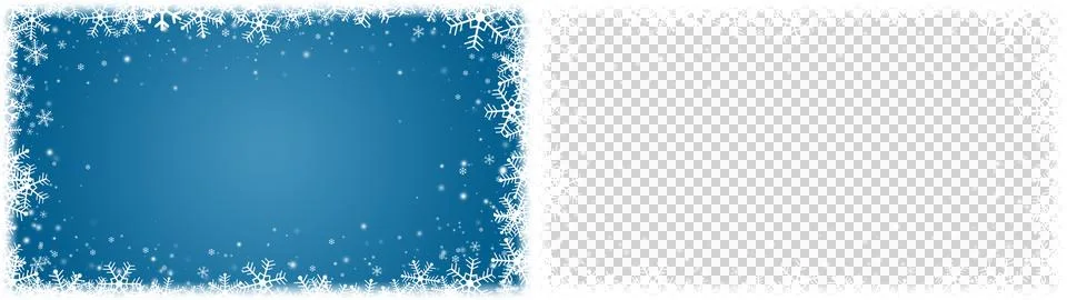 Snowflake Winter Border Frame with Blue Background and Falling Snow Light Partic Stock Illustration