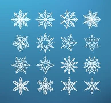 Snowflake winter isolated. Set of flake of snow on dark blue background Stock Illustration