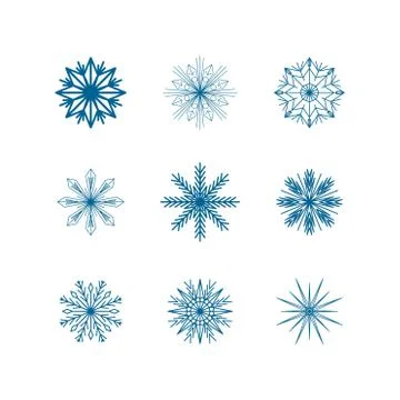 Snowflake winter set of black isolated nine icon silhouette on white background Stock Illustration