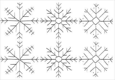 Snowflake winter set black isolated six icon silhouette on white background Stock Illustration