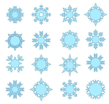 Snowflake winter set of blue isolated icon silhouette. Stock Illustration