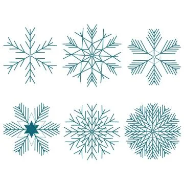 Snowflake Winter Set of Blue Isolated Six Icon Silhouette on White Background Stock Illustration