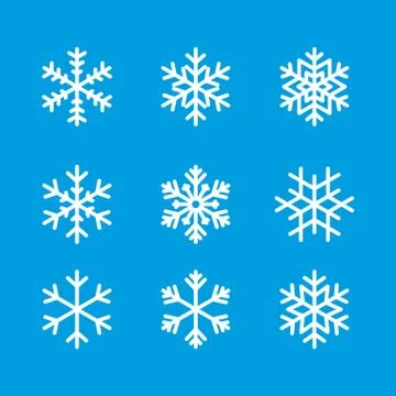 Snowflake winter set of blue isolated icon silhouette on white background vec Stock Illustration
