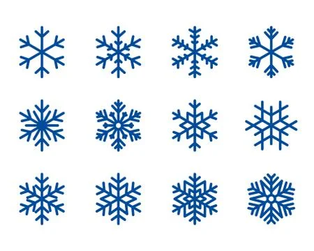 Snowflake winter set of blue isolated icon silhouette on white background vec Stock Illustration