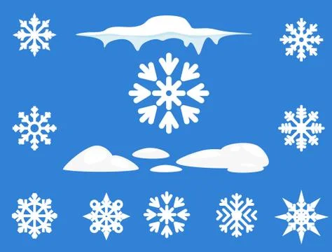 Snowflake winter set of blue on white background. Weather illustration ice Stock Illustration
