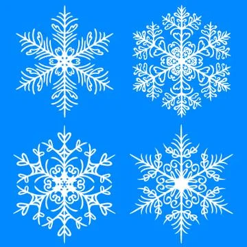 Snowflake winter set. Vector silhouettes on blue background Stock Illustration