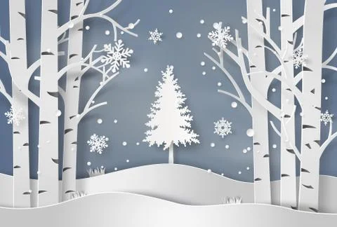 Snowflakes and Christmas tree. Stock Illustration