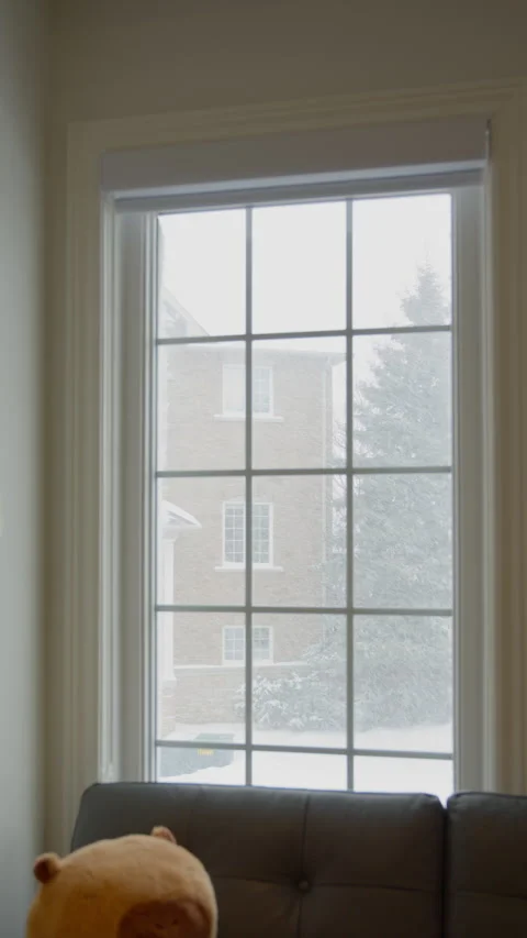 Snowflakes are falling outside the window (vertical video) Stock Footage 329072601