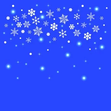 Snowflakes background. 5 forms, stars, lights. White elements, blue backgroun Stock Illustration