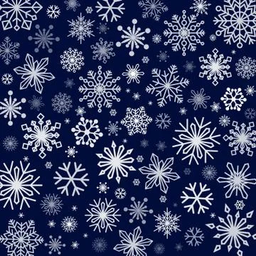 Snowflakes background in different shapes and sizes. Vector illustrations Stock Illustration