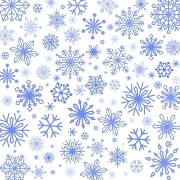 Snowflakes background in different shapes and sizes. Vector illustrations Stock Illustration