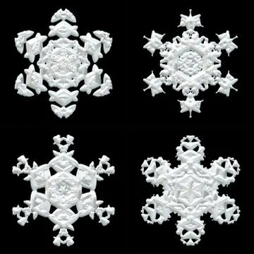 Snowflakes on a black background, generated with 3D effect Stock Illustration