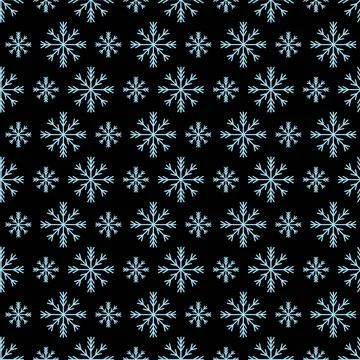 Snowflakes. Blue crystals. Seamless vector pattern. Black background. 스톡 일러스트
