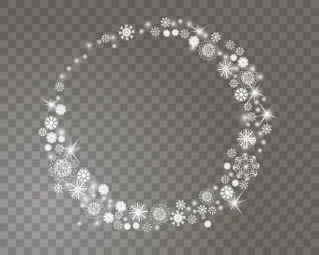 Snowflakes circle frame on a transparent background for your Christmas design Stock Illustration