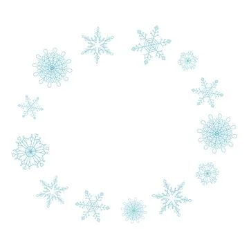 Snowflakes circular frame, wreath, border Stock Illustration